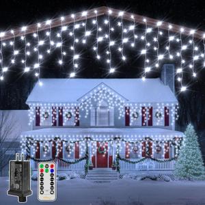 Ollny Icicle Lights for Outside 1000LED 82FT, Cool White Christmas Light with Remote 8Modes Timers Waterproof Dimmable, Plug in Hanging Lights for Outdoor Indoor House Roof Holiday