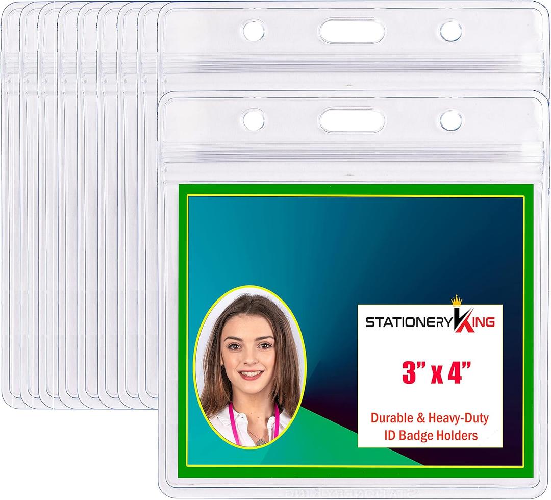 Durable & Heavy-Duty ID Badge Holders ~ Premium Quality, Clear Plastic, Waterproof & Dustproof ~ for Work, Moms, Teachers, Tours, Events, Cruises & More (100 Pack, Horizontal, 3x4) by Stationery King Durable & Heavy-Duty ID Badge Holders ~ Premium Quality, Clear Plastic, Waterproof & Dustproof ~ for Work, Moms, Teachers, Tours, Events, Cruises & More (100 Pack, Horizontal, 3x4) by Stationery King
