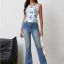 Women's Floral Print Halter Crop Top Summer Ruched Tie Backless Sleeveless Boho Tank Tops (XS)