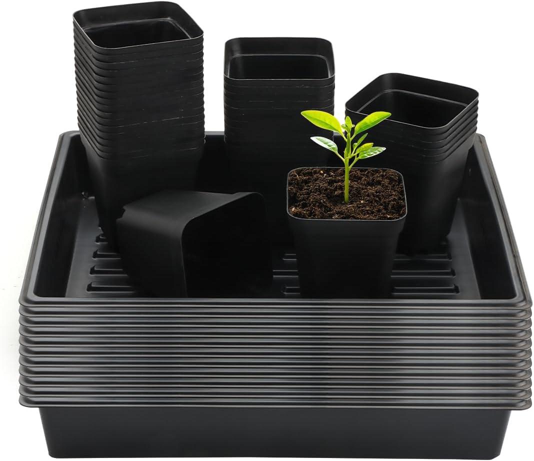 RooTrimmer 4 inch (10CM) Square Nursery Pots 120pcs, Sturdy Seedlings Trays 10 Pcs, Seeds Starter Germination Tray, Microgreening Planter Nursery Propagation 10 Sets