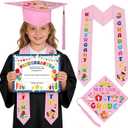 Kindergarten Graduation Sash and Diploma, Kindergarten Pink Stole Certificates and DIY Graduation Cap Set, Colorful Congrats Grad Gifts for Kinder Graduates