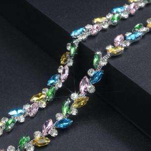 3 Yards Rhinestone Trim Chain Light Color String Strips Crystal Applique Fringe Ribbon Beads Sewing for Dress DIY Party Wedding Bouquet Decoration Bridal Costume Embellishment