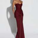 ABINGOO Women Strapless Wedding Guest Maxi Dress Bodycon Corset Tie Front Mermaid Tube Cocktail Long Formal Dresses (Red, S)