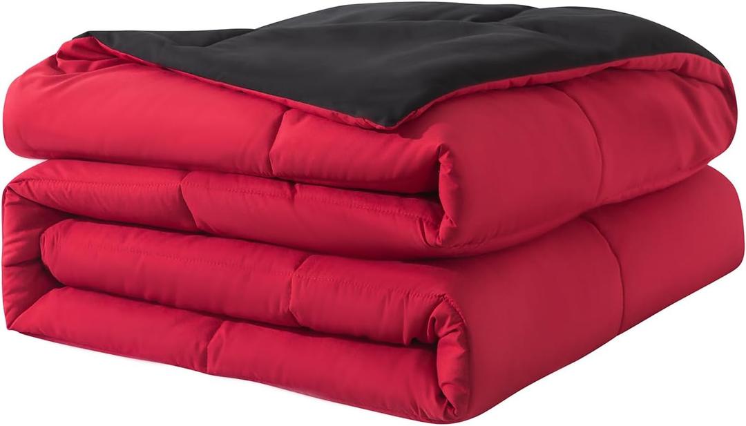 Down Alternative Bedding Reversible Comforter Queen Size - All-Season Soft Reversible Microfiber Bedding Comforter - Lightweight & Machine Washable(Black/Bright Red, Queen (U.S. Standard))
