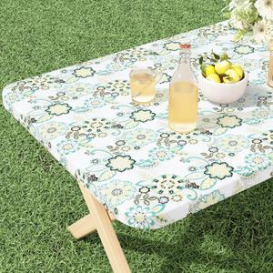 misaya Rectangle Vinyl Tablecloth, Fitted Table Cover, 100% Waterproof, Elastic Edge, Flannel Backing, Table Cloth Fit 6 Foot Folding Tables for Picnic, Camping, Outdoor (Paisley Flower, 30x72 inch)