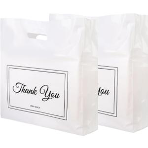 Belinlen 100Pcs 16x18 Inch Thank You Bags for Small Business Plastic Retail Shopping Bags for Stores, Boutique, Party, Gift, Clothes Reusable Plastic Thank You Bag (White, 2.36mil Thickness)