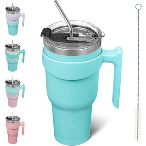 BJPKPK Tumbler With Handle And Straw Lid 40 oz Stainless Steel Insulated Coffee Tumbler Cups For Home, Office or Car,Turquoise (40 Ounces)