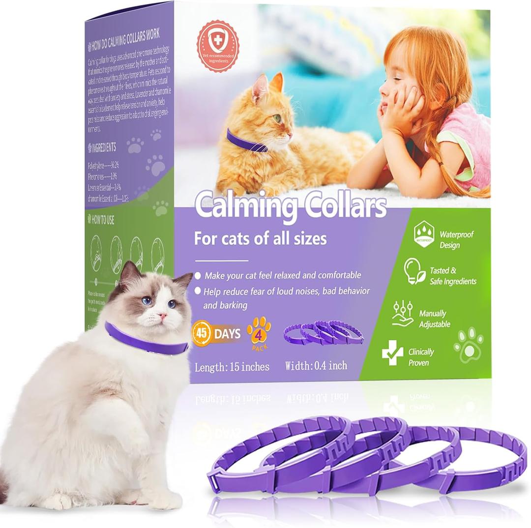 Calming Collar for Cats Adjustable Soother Anxiety Relief & Stress, Comfort Cat Calm Collars Water Resistant, Pheromone Collar for Cats Rapid Effect Lasts 45 Days (Purple)