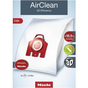 Miele Genuine AirClean 3D FJM Vacuum Cleaner Bags, 4 x Bags, 1 AirClean Exhaust Filter