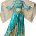 Women's Aladdin Jasmine Princess Dress Up Party Belly Dance Halloween Performance Costumes Cosplay Outfits (Medium, 04-dark Green)