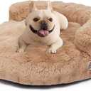 EHEYCIGA Dog Bed Medium Size Dog, Fluffy Small Dog Couch with Removable Washable Cover, Bolster Pet Sofa, Waterproof and Non-Slip, 30" x 30"x 8.5", Camel