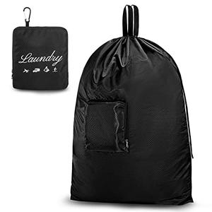 JHX Travel Laundry Bag XL, Extra large Dirty Clothes Organizer【Upgraded】with Handles and Aluminum Carabiner for Travel, Camp, Fitness, and Students (Thickened - Black) 32"H x 23"W