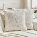 Beige Decorative Throw Pillow Covers 18x18 Inch Set of 2,Soft Chenille Tweed Textured Cushion Case,Modern Home Decor for Couch Bed Living Room