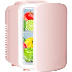 YSSOA 4L Mini Fridge, 6 Can Portable Cooler & Warmer Compact Refrigerators 100% Freon-Free & Eco-Friendly, for Food, Drinks, Skincare, Office, Pink New
