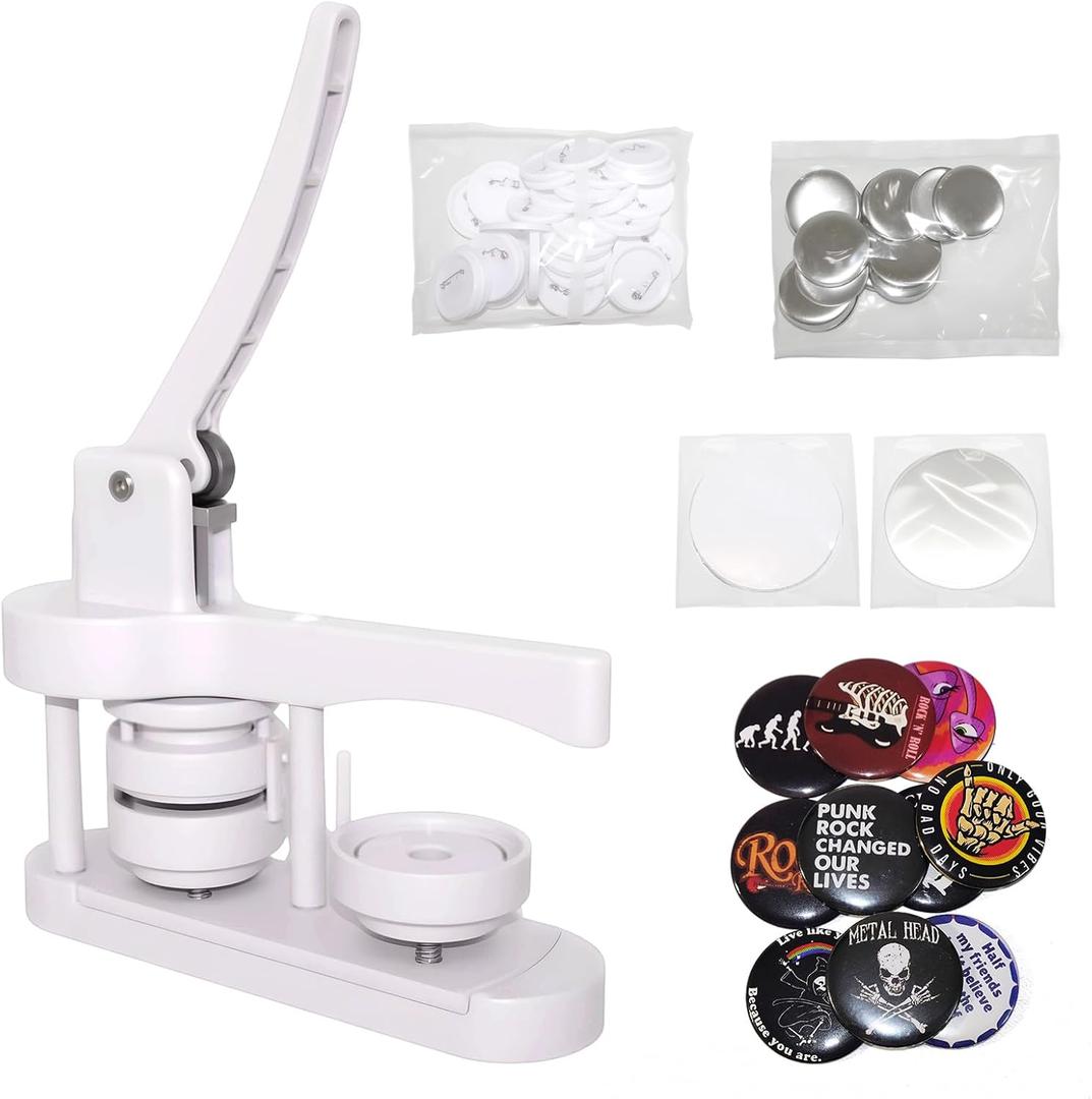 Button Maker Machine 58mm (2.25 in) Badge Button Pin Maker Machine Installation Free with 50 Sets Supplies