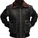 Mens G-1 Fur Collar US Navy Flight Distressed Brown Aviator Genuine Leather Jacket (Brown, M)