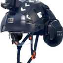 Hard Hats with Visor and Build in Headlight Ear Muffs Lightweight Vented Safety Helmet Headlamp for Construction Industrial Outdoor Work ANSI Z89.1 Approved (Black+CSV+B07+SHL01)