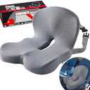 Seat Cushion for Truck Driver, Memory Foam Truck Seat Cushion with Adjustable Strap  Ergonomic Back Support & Sciatica Relief for Long Drives, Semi Truck Accessories, Dark Gray