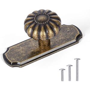 8 Pack Vintage Antique Brass Cabinet Knobs with Backplate, Drawer Pulls for Kitchen, Dresser Cabinet Hardware for Bedroom, 1-1/4 Inches Diameter Handles