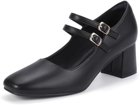 IDIFU IN2 Mary Jane Shoes Women Dress Shoes Women's Pumps Chunky Low Block Heels Square Closed Toe Strappy Wedding Business Bride Comfortable Short Graduation Two Strap Cute Vintage Heels Pumps Shoes, Size: 8