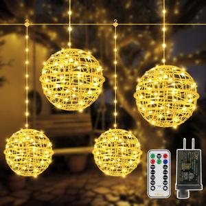 Ollny Christmas Lights Outdoor 4Pack 7.87inch, Warm White 200 LED Ball Light with Plug in Remote, 8 Modes IP67 Waterproof Connectable Sphere Tree Lights for Indoor House Yard Garage Decorations