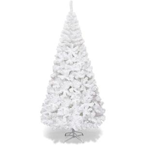 Goplus 6ft Artificial Christmas Tree Xmas Pine Tree with Solid Metal Legs Perfect for Indoor and Outdoor Holiday Decoration, White