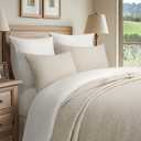EVERGRACEHOME Cross Stitch Pre-Washed Cotton Quilt Bedding Set King Size, Oversized 3 Pieces Lightweight Bedspread Coverlet for All Season, with 2 Matching Shams, Flax Beige,118"x106" | Cross Stitch, Timeless, 100% Cotton, Pre Washed, Oeko-Tex Certified, Oversized