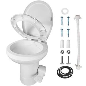 Mupera RV Toilet - Upgraded Pedal Flush T-Type Water Outlets Gravity Flush Toilet with Flange(2025 New), with Damping Slow Down Toilet Seat and Cover for Motorhome RV