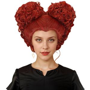 Karlery Adult Women Short Curly Red Bud Bal Wig Flat Bangs Updo Chignon Sanderson Costume Wig Halloween Cosplay Party Wig