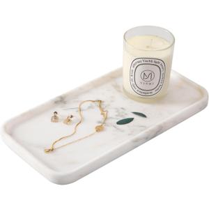 YKAJO Marble Tray, 12"x6", Bathroom Countertop Organizer Rectangular Serving Platter Decorative Elegant Natural for Perfume, Candles, Jewelry