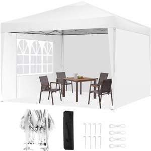 COBIZI 10x10 Pop Up Canopy Tent with 3 Sidewalls Party Tents for Parties Weddings Backyard Waterproof Outdoor Commercial Canopy Event with Stakes, Ropes, White
