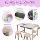 Kids Sensory Bins Table with 2 Stool, Multifunctional Children Interactive Activity Wooden Table Set for 1-3 Years, Drawing Table Play Sand & Water with Storage Bins Lid