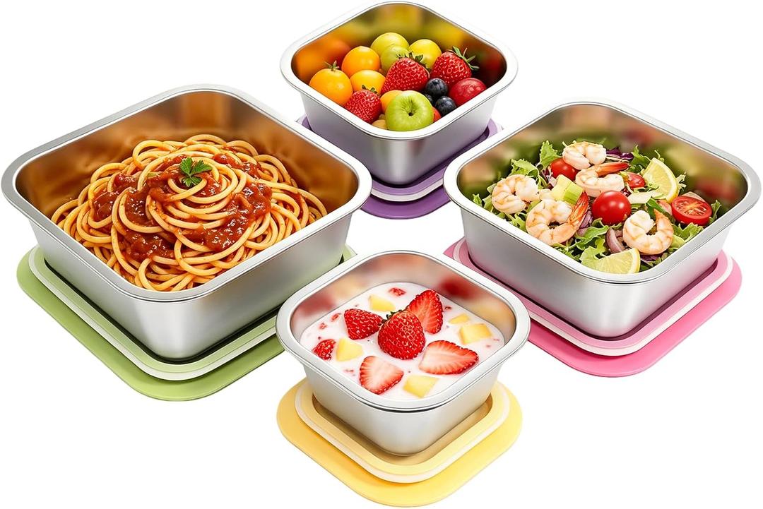 4 Pack Stainless Steel Food Storage Containers with Lids(13.5/24/34/47oz), Nesting Design Leakproof Metal Lunch Box, Reusable Snack & Meal Prep Containers for Daily Use, Dishwasher Safe