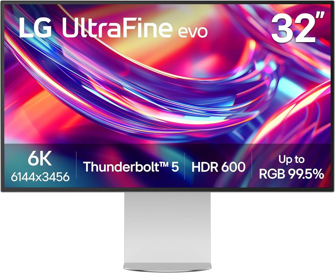 LG 32U990A-S 32-Inch Ultrafine 6K (6144 x 3456) Nano IPS Black Thunderbolt 5 Professional Monitor, 60Hz, DisplayHDR 600, Speakers, HDMI 2.1, DisplayPort 2.1, USB-C, Tilt/Height/Pivot Stand, Silver