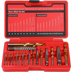 18Pcs Screw Extractor Set and Left Hand Drill Bits Set, Easy Out Broken Bolt Remover Reverse 35#CR-MO 6542/4341 HSS Steel Cobalt, Bolt Extractor Kit for Removing Stripped Screws,Bolts