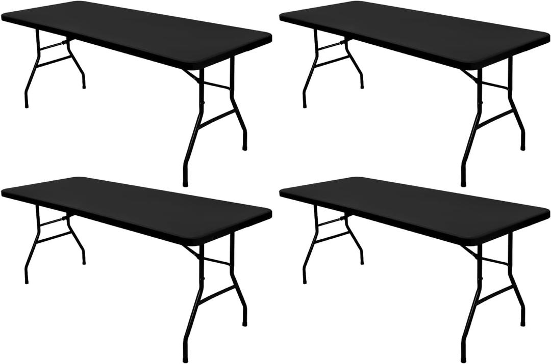 4 Pack Picnic Table Cover Fitted Elastic Tablecloth for 6 Foot Rectangle Tables Waterproof Stretch Washable Folding Indoor and Outdoor Spandex Table Cloth for Parties Camping (Black,30" x 72")