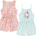 Hello Kitty Sanrio Girls 2 Pack Rompers for Toddlers and Big Kids (4, Blue/Orange)