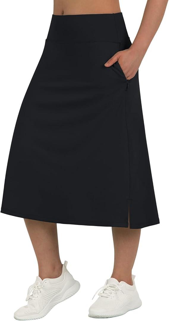 beroy Women 28" Long Skorts for Woman with 2 Pockets Modest Skirt with Shorts Underneath High Waisted Long Skorts M