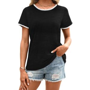 Avanova Ringer Tee Women Contrast Trim Short Sleeve Shirt Black Large (Black, L)