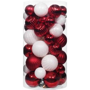 50ct Red and White Christmas Ornaments Set, 2025 Shatterproof Christmas Tree Decorations, Christmas Ball Ornament, Vintage Classic Christmas Ornament Bulk for Christmas Decorations Indoor