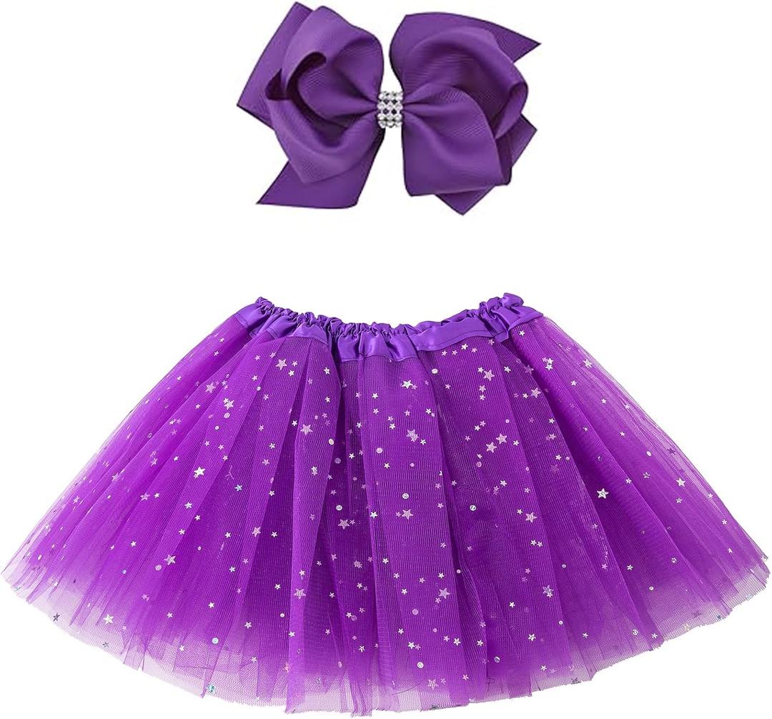 Jastore Girls Layered Stars Sequins Tutu Skirt Princess Ballet Dance Dress for 2-8 Years (One Size, Purple)