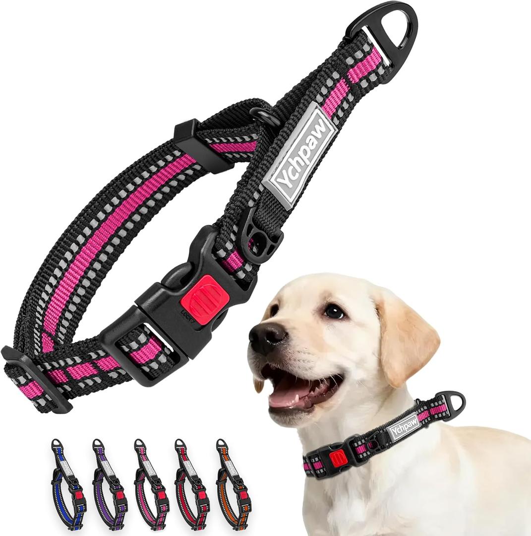 Martingale Collar for Dogs Reflective Collar with Quick Release Buckle, Adjustable Nylon Collars for No Slip Dog Collar, Hot Pink, M
