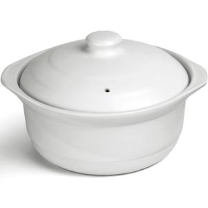 Pots Casserole Soup Bowl with Lid Ceramic Cookware Stockpot Rice Pots Clay Pot for Cooking (White, 3.4 Quart)