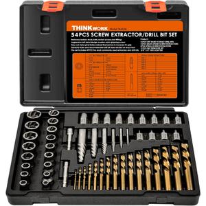 THINKWORK Broken Bolt Extractor Kit, 54 Pieces Easy Out Screw Extractor Set, Lug Nut Removal Tool with Left Hand Drill Bit Set for Removing Damaged, Frozen, Rusted, Rounded-Off Bolts, Nuts & Screws