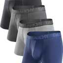 DAVID ARCHY Mens Underwear Boxer Briefs Breathable Soft Moisture-Wicking with Fly Underwear for Men Multipack (A2, 5.5'', Navy Blue/Gray/Black/Dark Gray, 4 Pack)