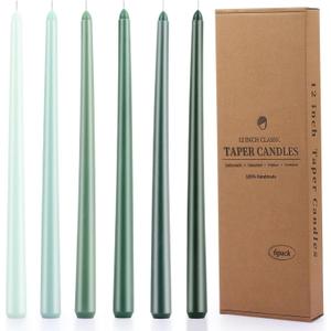 12 Inch Taper Candles Set of 6 Unscented Long Burning Smokeless Long Tall Tapered Candles for Candlesticks Sticks Wedding Home Christmas Decor Dinner (Gradient Green/Evergreen Hope)