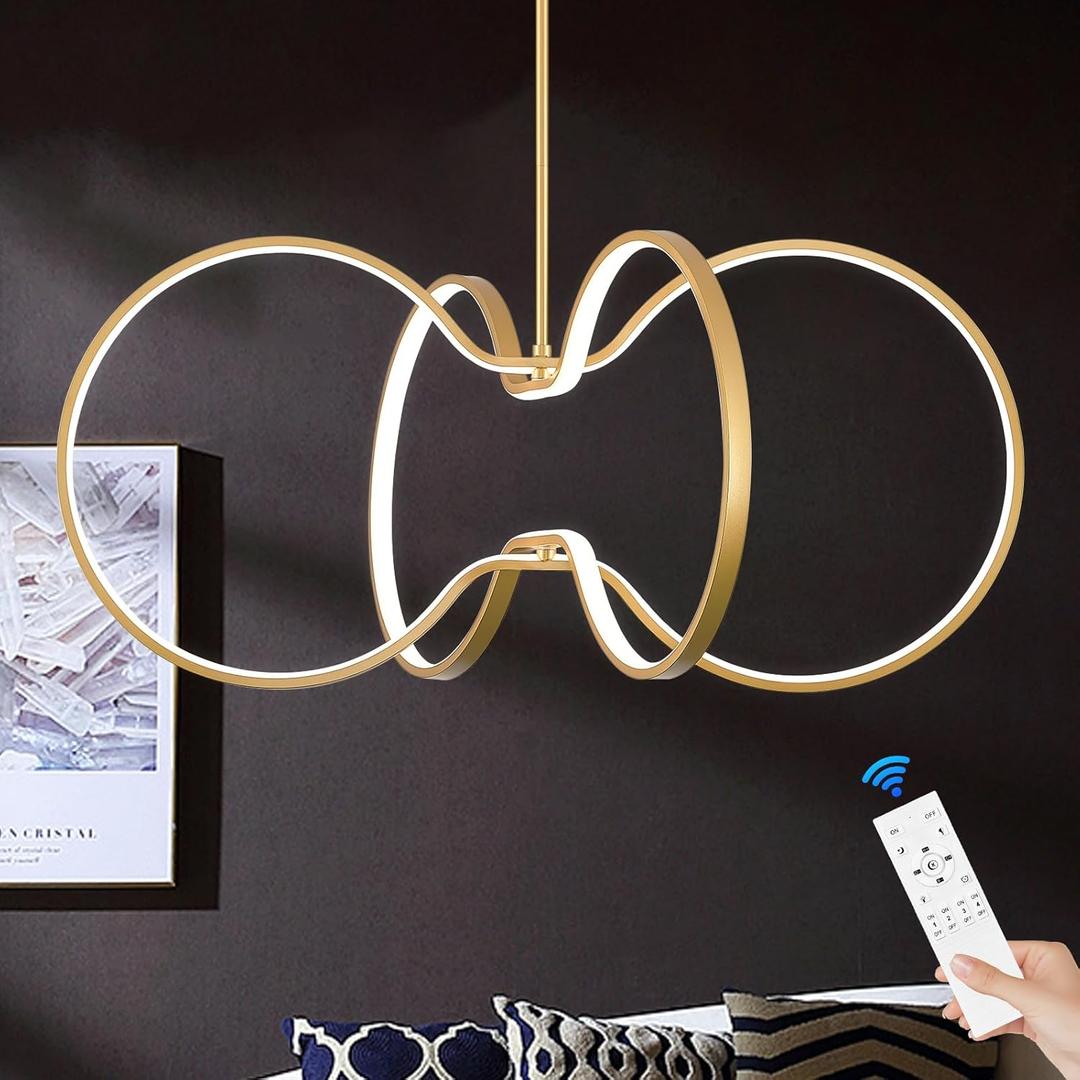 Modern LED Pendant Light Gold Dimmable Circular Chandelier, Kitchen Island Pendant Light Fixture with Remote Control for Dining Room, Kitchen, Entry, Living Room(D31.5 Inch)