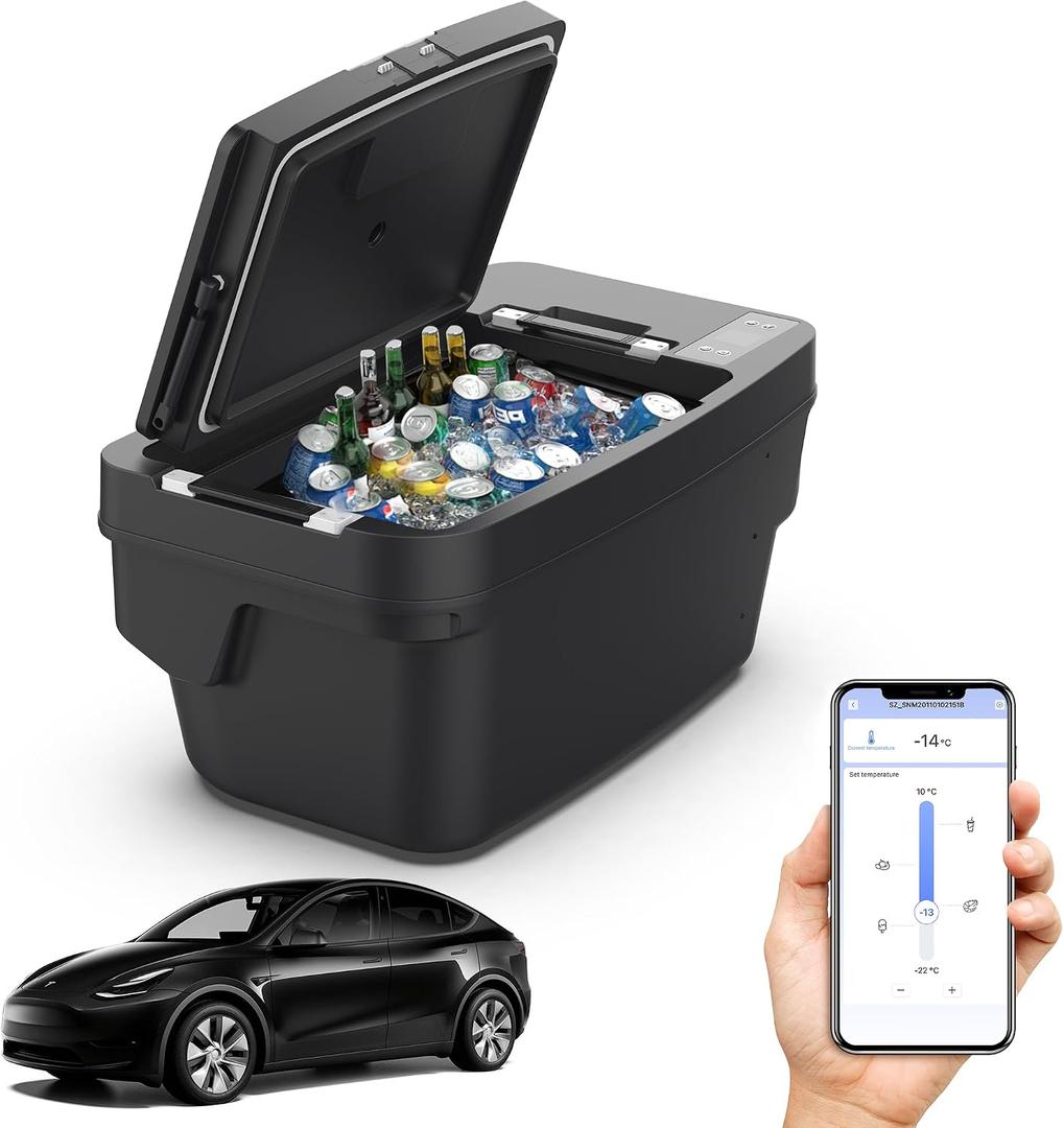 Car Refrigerator for Tesla Model Y 2017-2024, 2025-2026 Juniper, 12V Car Fridge for Model Y Trunk, 35qt (33L) Portable Freezer Cooler, -8F to 50F, 12/24V DC. Great for Camping, Road Trips & Home Use