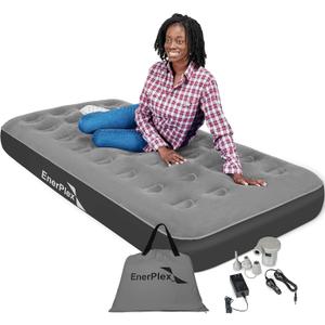 EnerPlex Camping Air Mattress with Built in Pump - Twin Blow Up Mattress for Travel & Guests - Portable Bed for Adults and Kids - Grey, 9" Twin Size