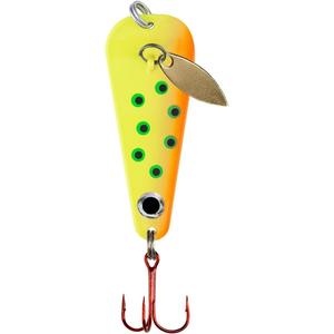 Northland Tackle Ice Fishing Thumper Spoon, Stamped Brass Flutter Spoon Ice Fishing Lure for Walleye, Crappie, & More, 10 Colors, 1/16 Oz, 1/8 Oz, 3/16 Oz,  Oz Lure Sizes (Super-Glo Sneeze)